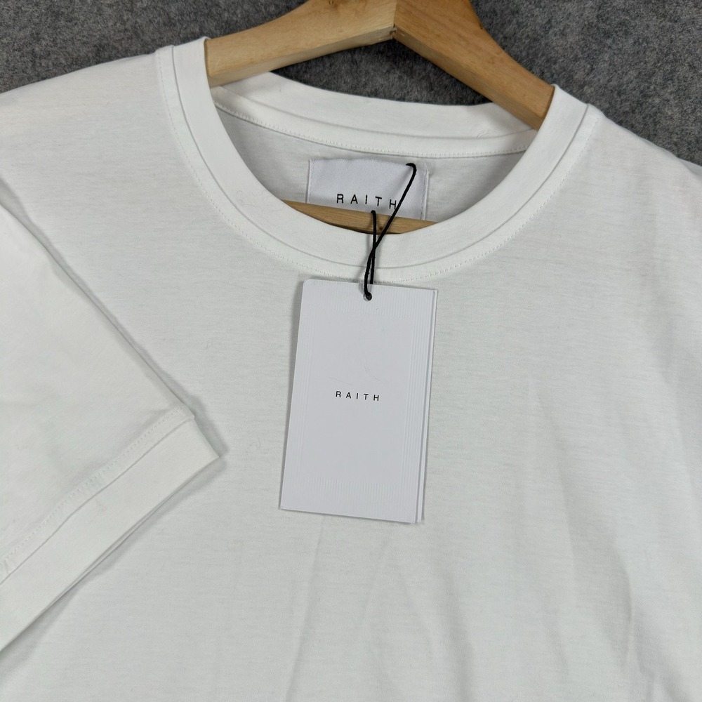 Raith Shirt Mens Large White 100% Cotton Crew Neck Short Sleeve Basic Tee Jersey